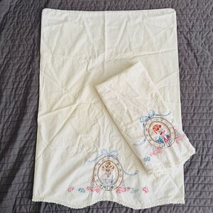 Vintage pillowcases, Mom & Pop, embroidered